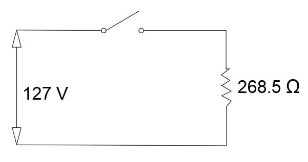 circuito eléctrico básico en serie, ejercicio de la potencia eléctrica